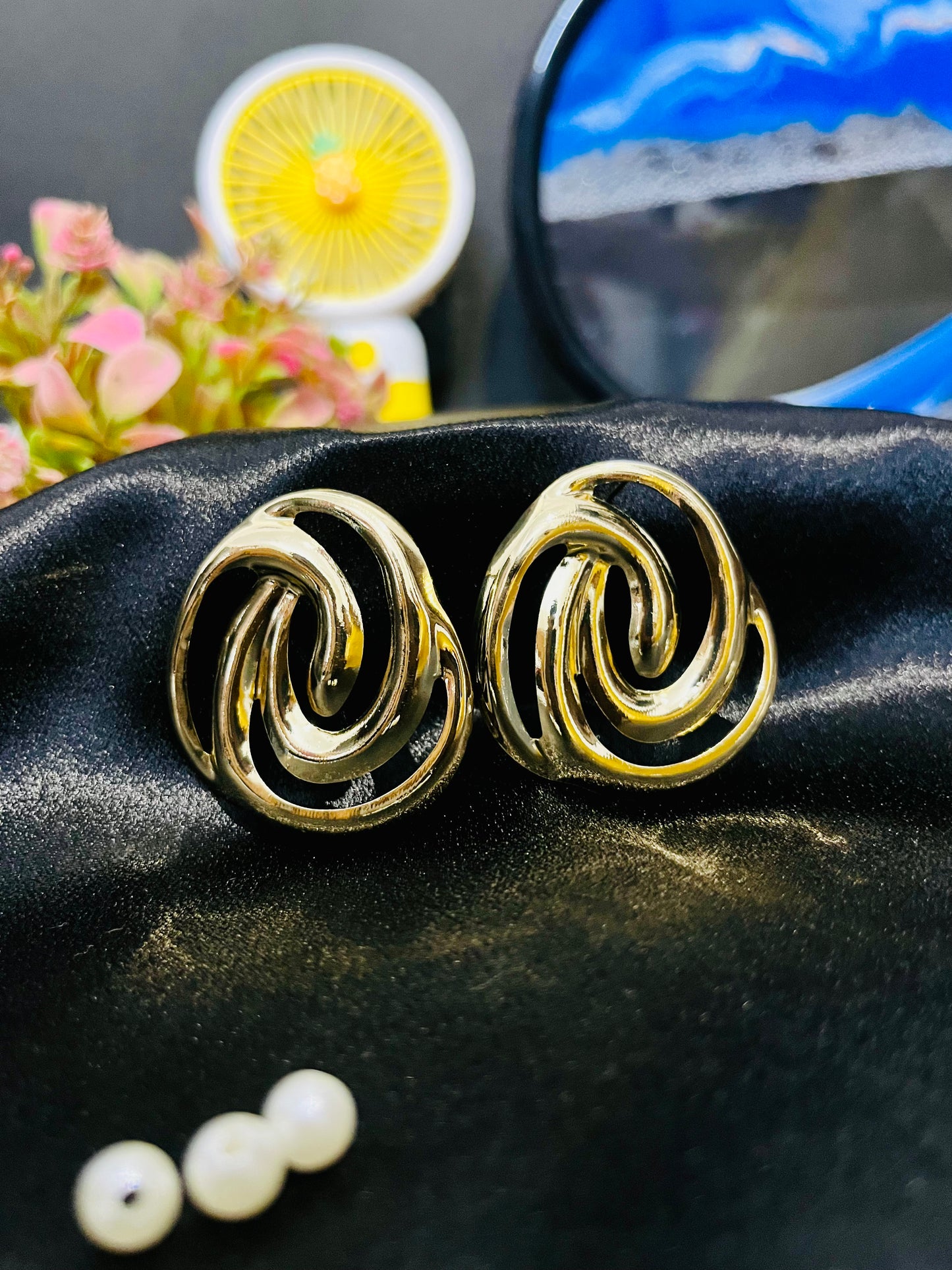 Gold Swirl Statement Stud Earrings | Modern Partywear Jewelry