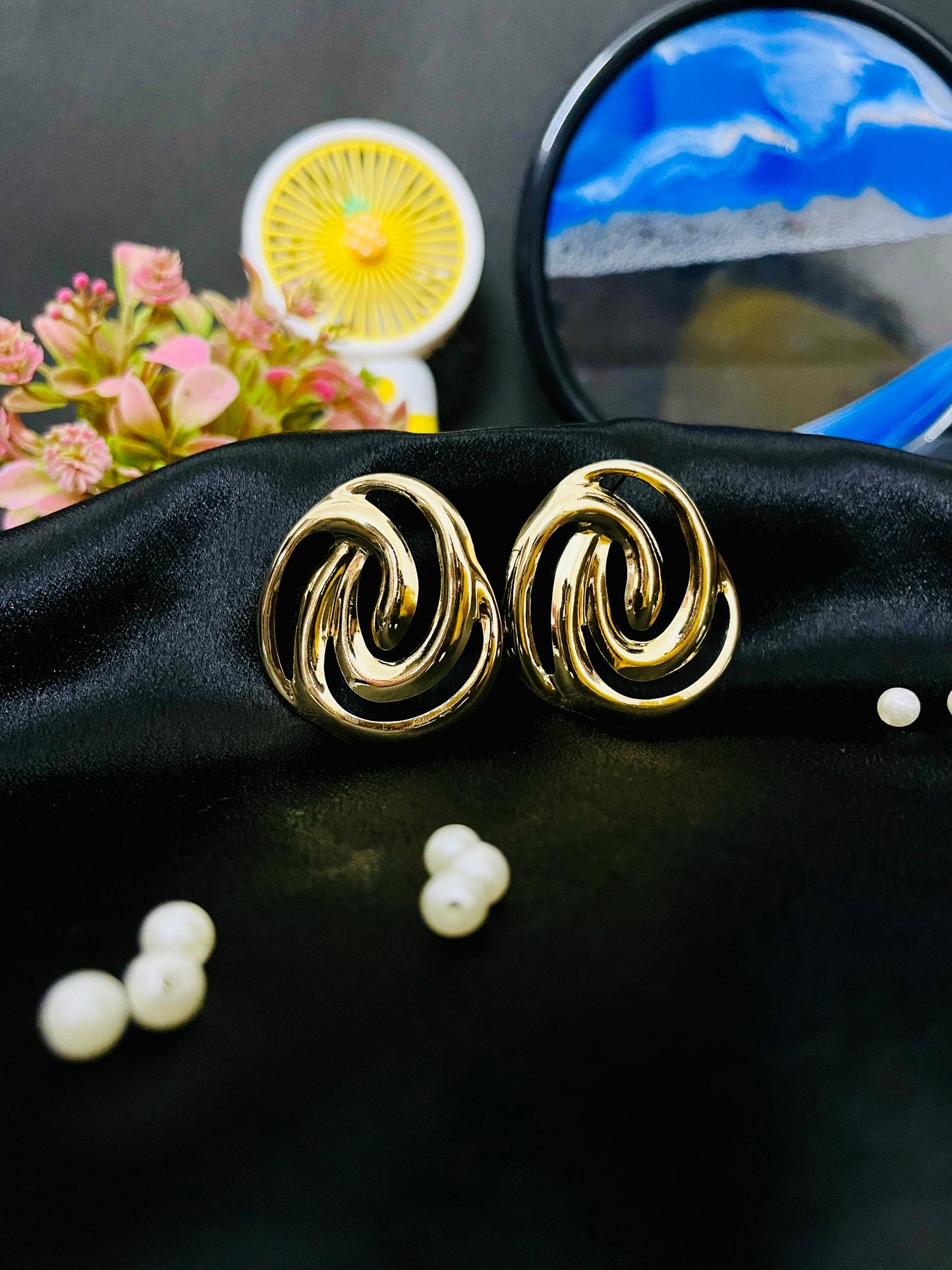 Gold Swirl Statement Stud Earrings | Modern Partywear Jewelry