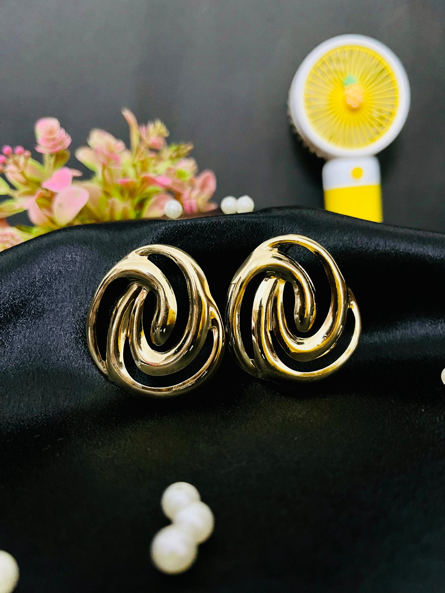 Gold Swirl Statement Stud Earrings | Modern Partywear Jewelry