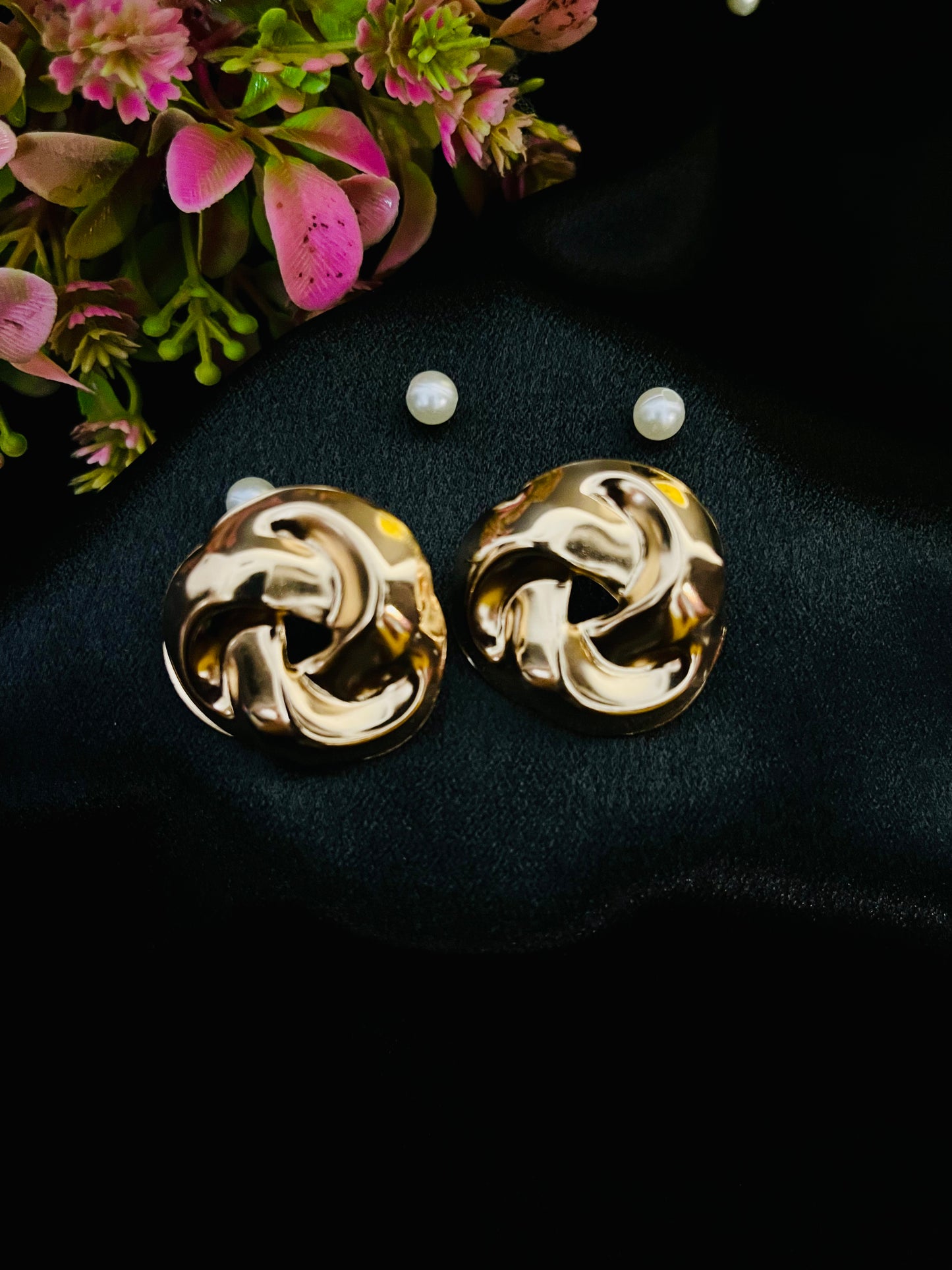 Glossy Gold Swirl Stud Earrings | Party & Casual Statement Jewelry