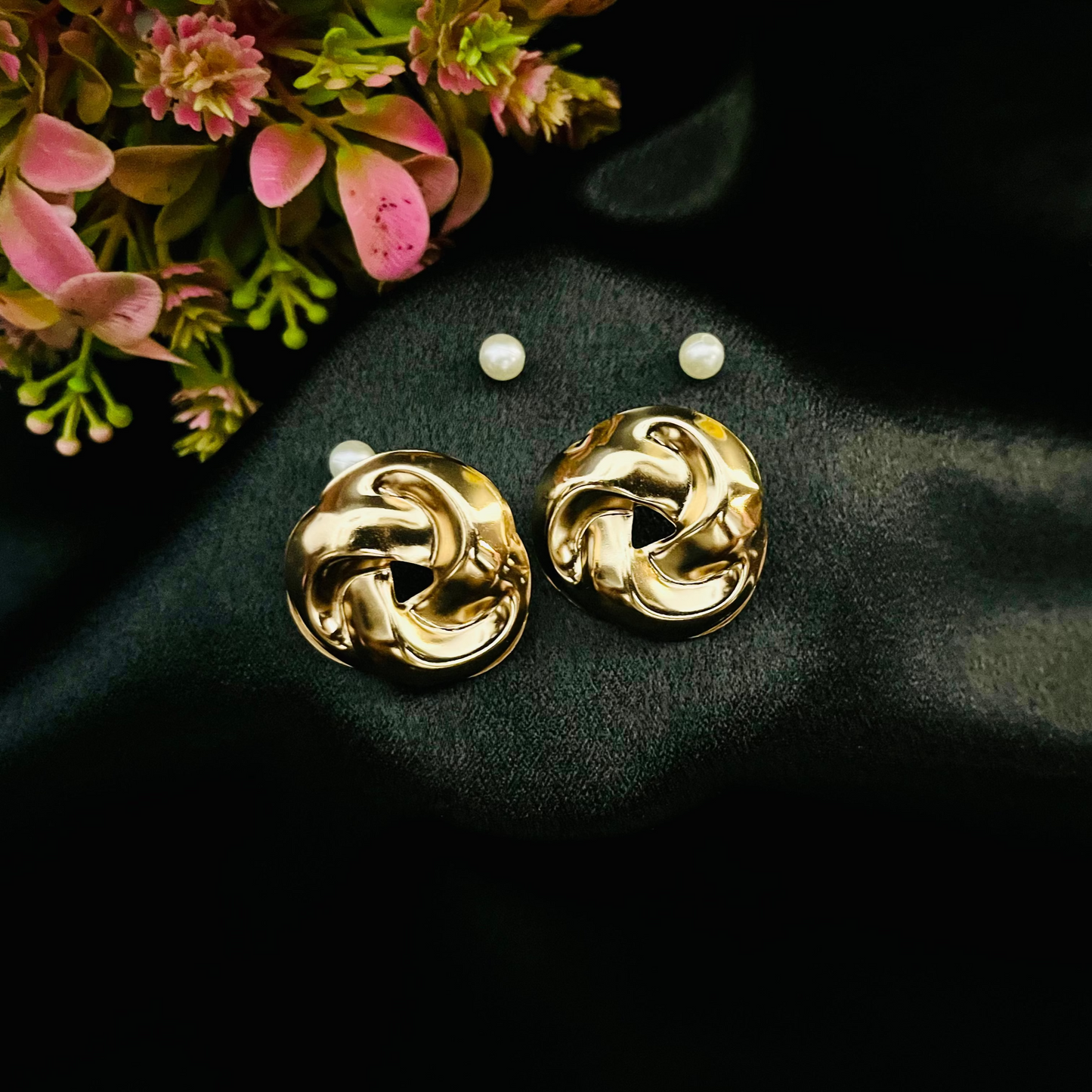 Glossy Gold Swirl Stud Earrings | Party & Casual Statement Jewelry