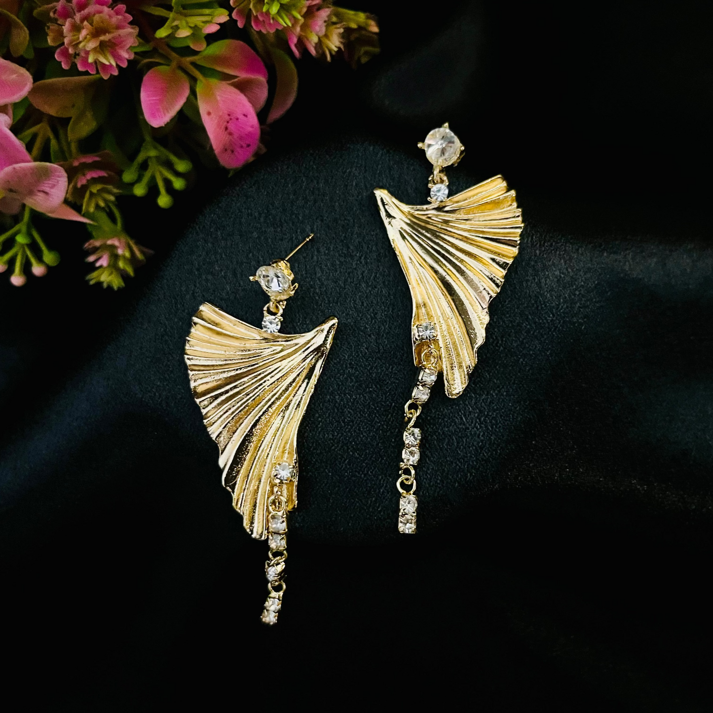 Golden Leaf Fan Dangle Earrings | Festive & Party Jewelry