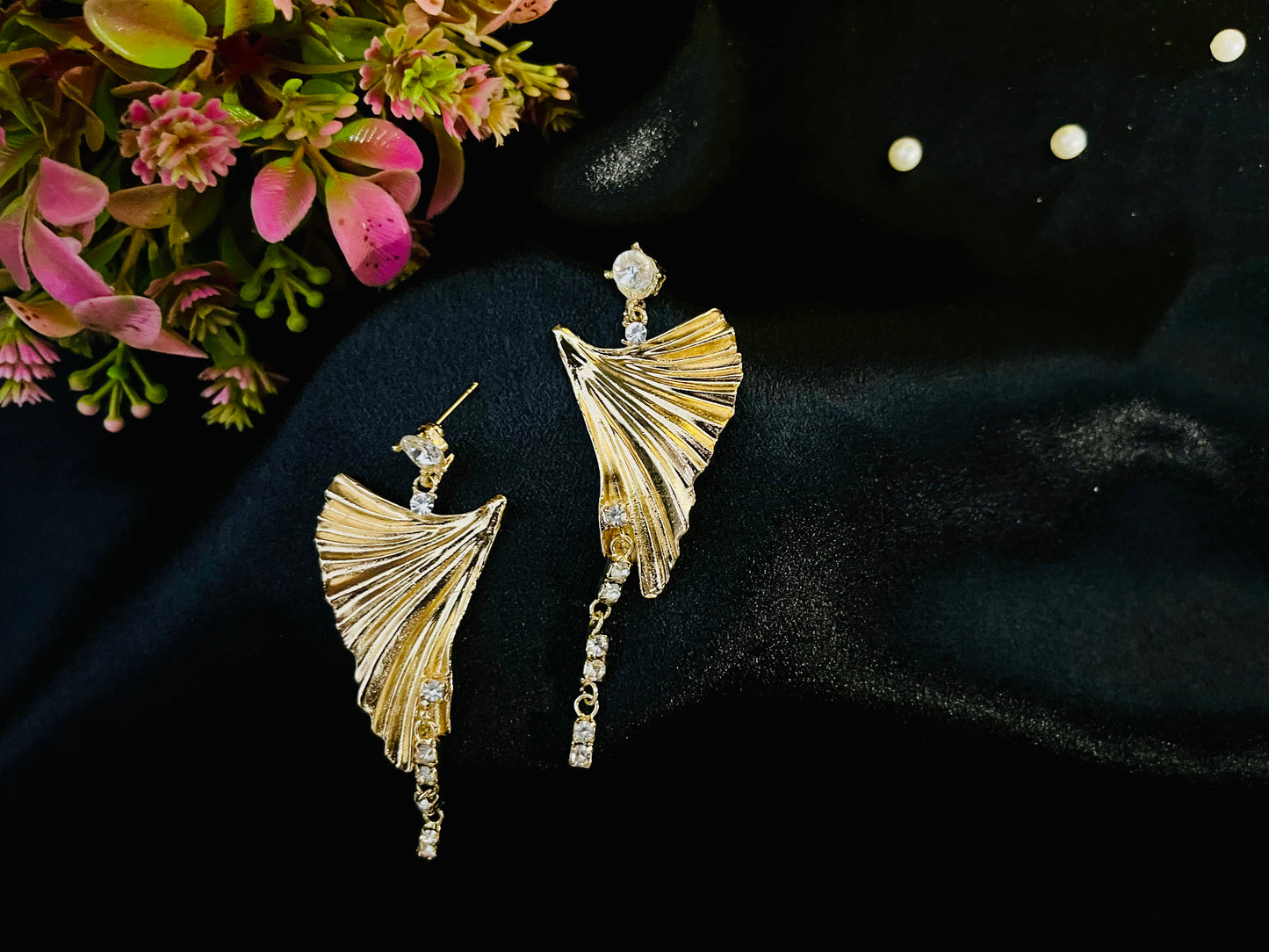 Golden Leaf Fan Dangle Earrings | Festive & Party Jewelry