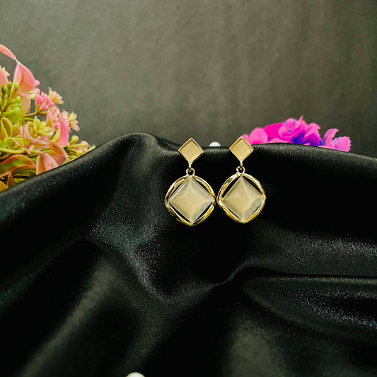 Golden Geometric Stone Drop Earrings | Modern Party Jewelry