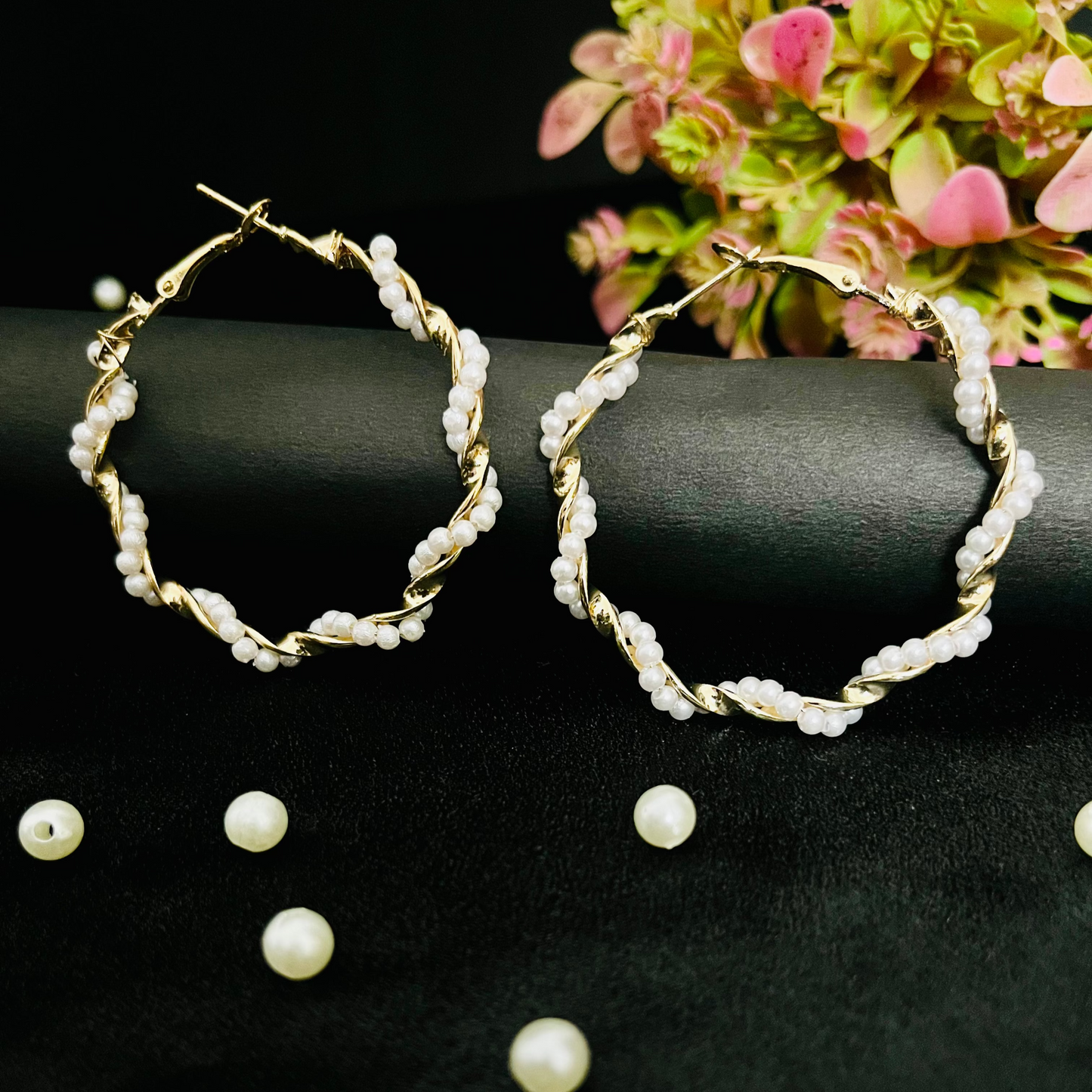 Golden Pearl Hoop Earrings | Elegant Pearl-Embellished Hoops for Women