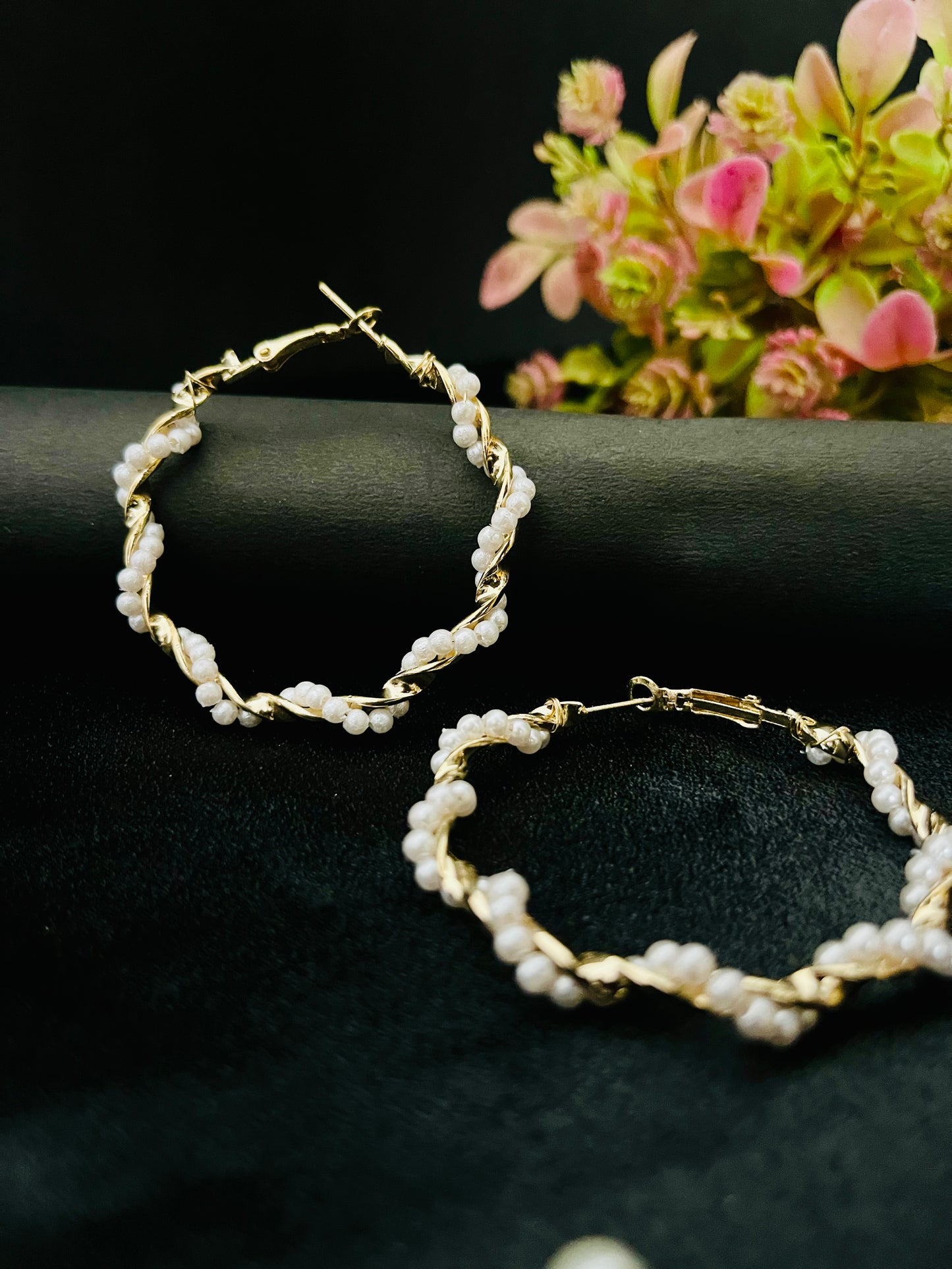 Golden Pearl Hoop Earrings | Elegant Pearl-Embellished Hoops for Women