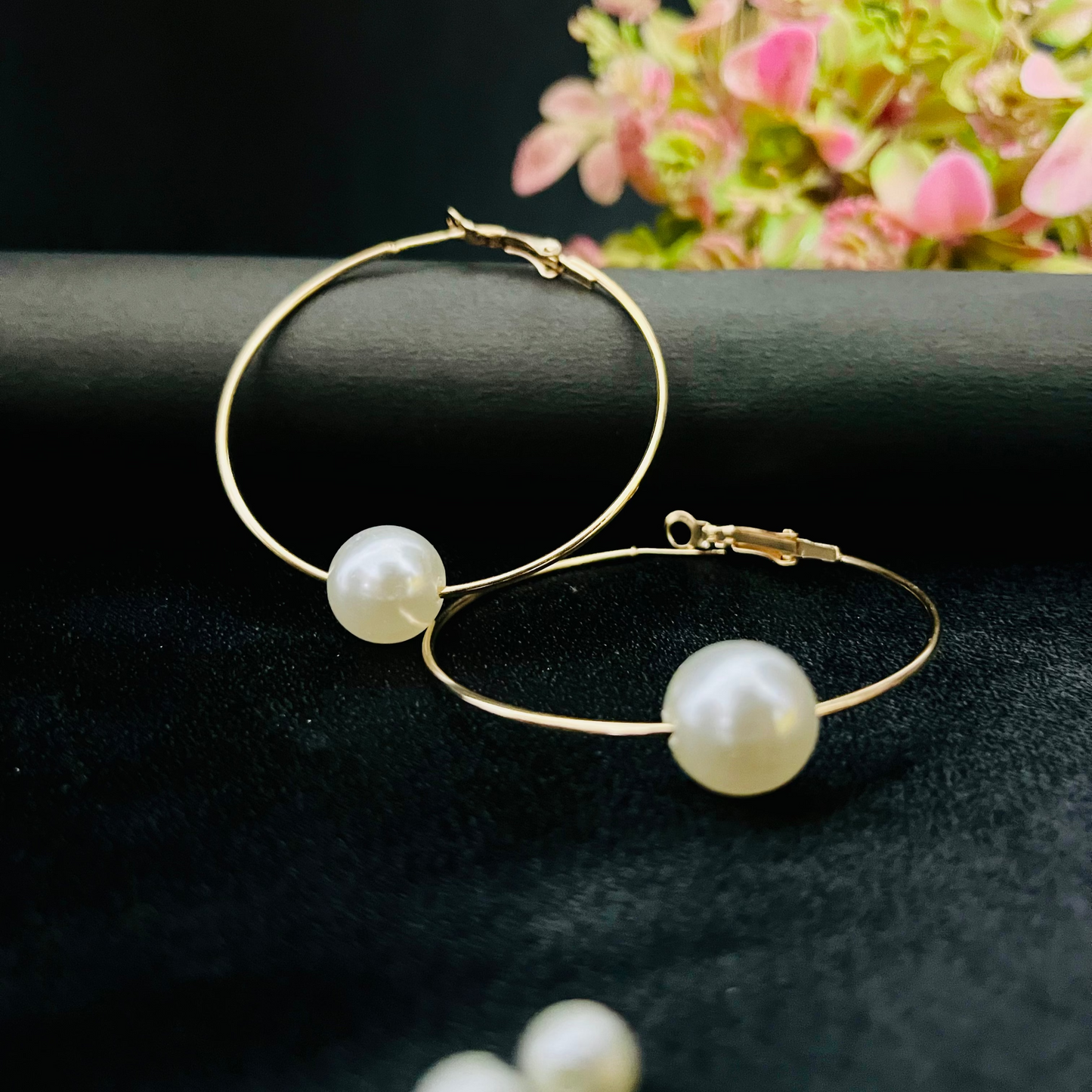 Golden Hoop Earrings with Pearl Accent | Minimal Elegant Hoops