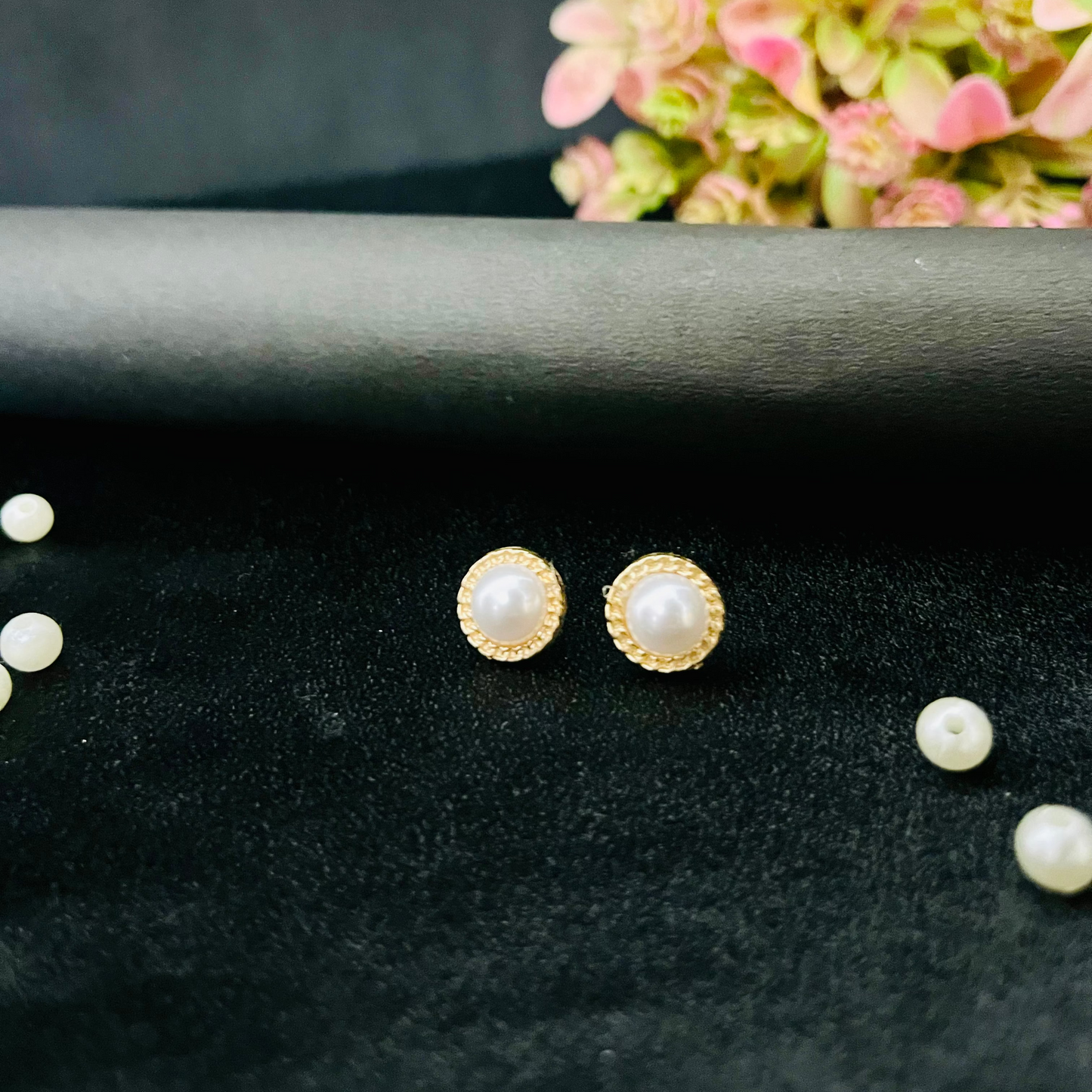 Golden Pearl Stud Earrings | Classic Elegant Jewelry