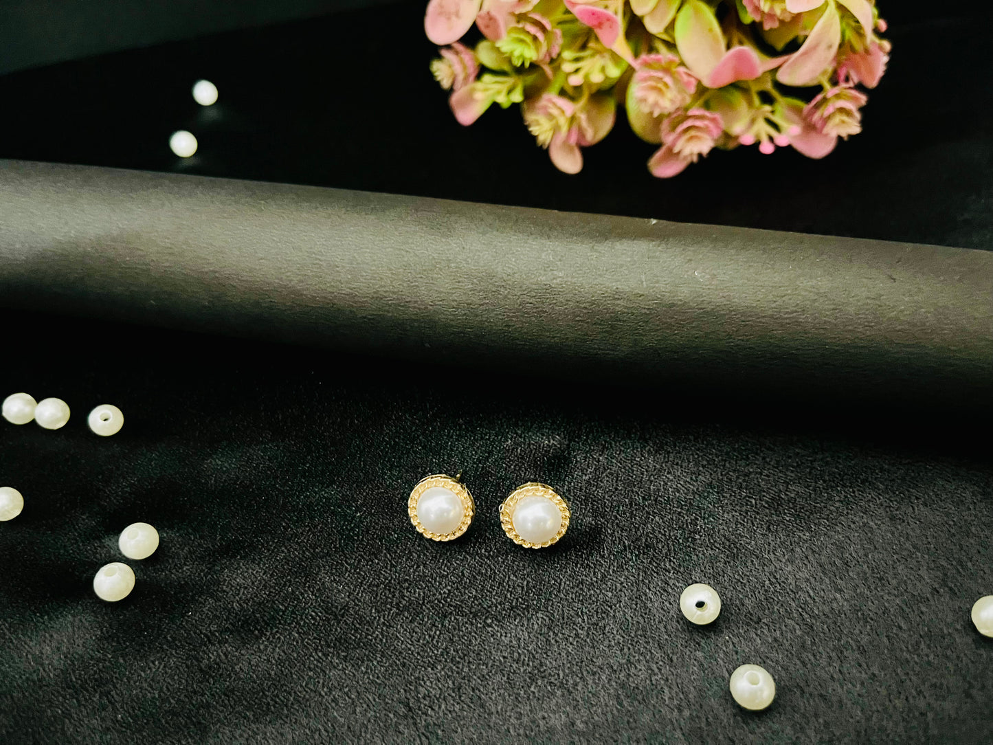 Golden Pearl Stud Earrings | Classic Elegant Jewelry