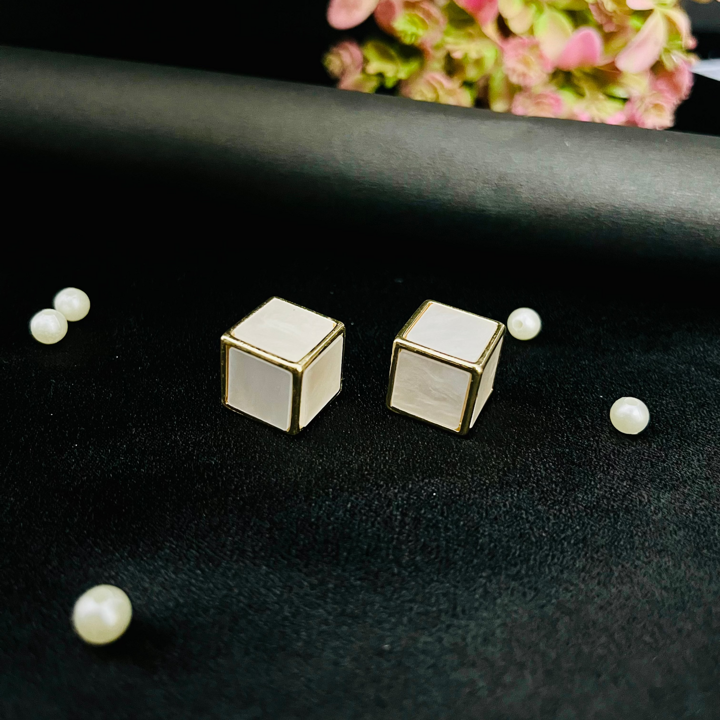 Golden Cube Stud Earrings | Modern Geometric Statement Jewelry