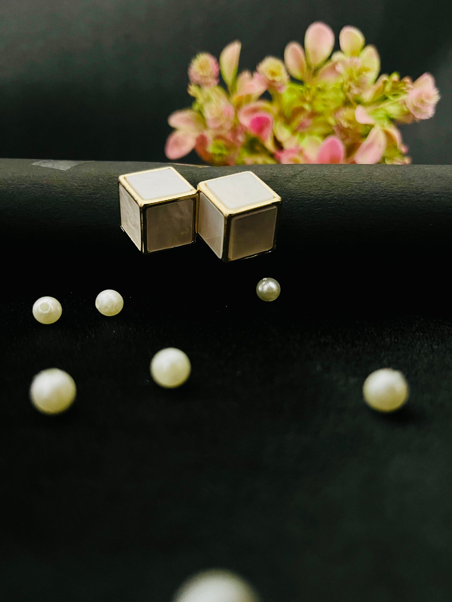 Golden Cube Stud Earrings | Modern Geometric Statement Jewelry