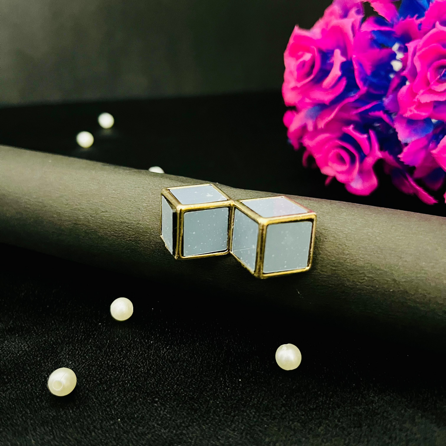 Blue Cube Stud Earrings | Modern Geometric Statement Jewelry