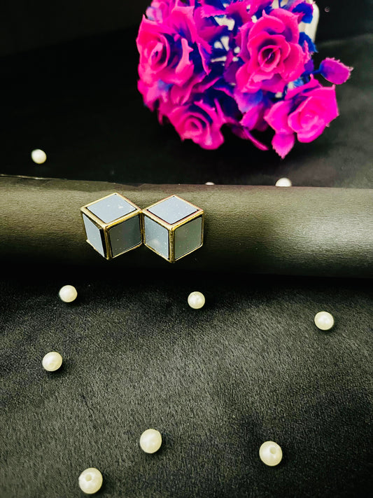 Blue Cube Stud Earrings | Modern Geometric Statement Jewelry