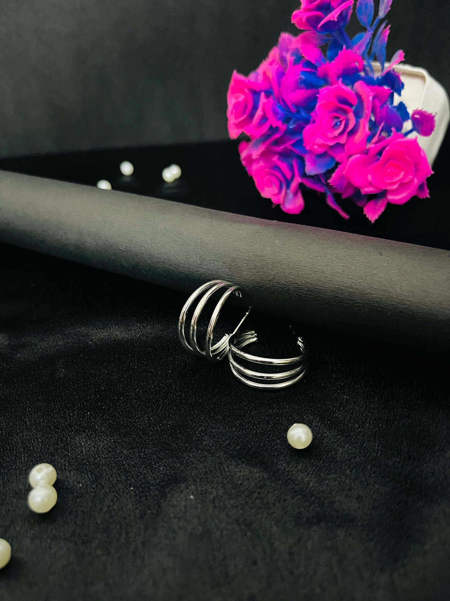Triple Band Silver Hoop Earrings | Modern Minimal Jewelry