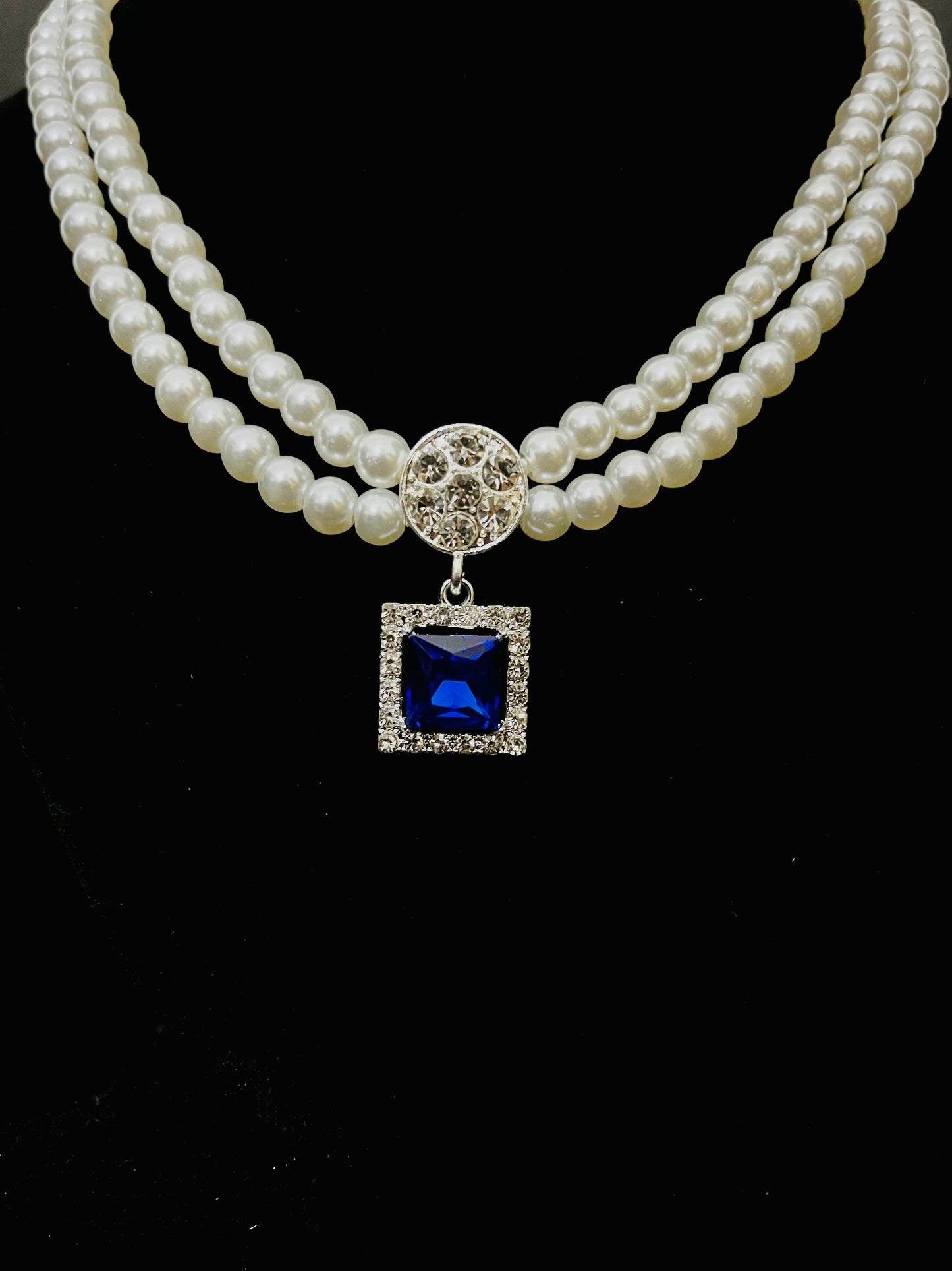 Royal Pearl Necklace Set with Blue Stone Pendant & Earrings – Party & Bridal Jewelry