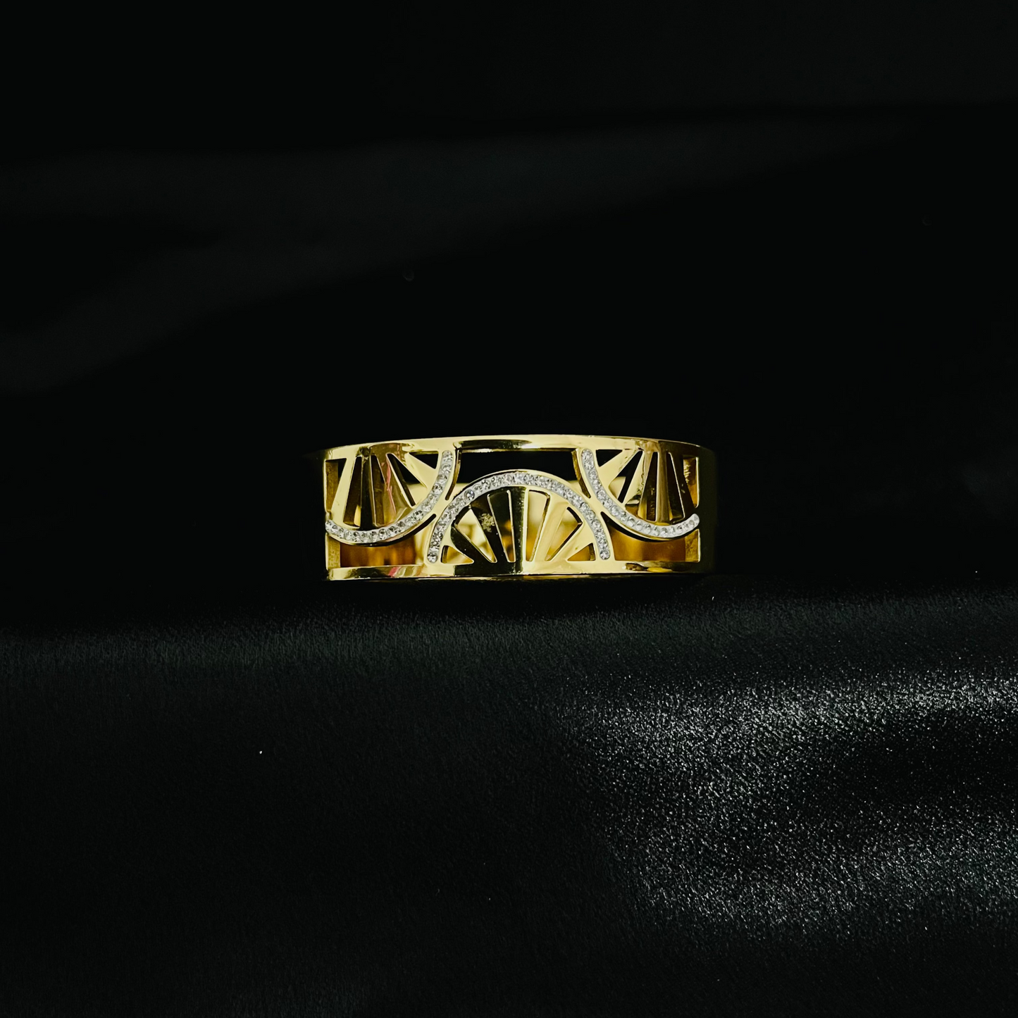 Luxury Gold-Plated Bracelet with Geometric Cutout & Crystal Detailing