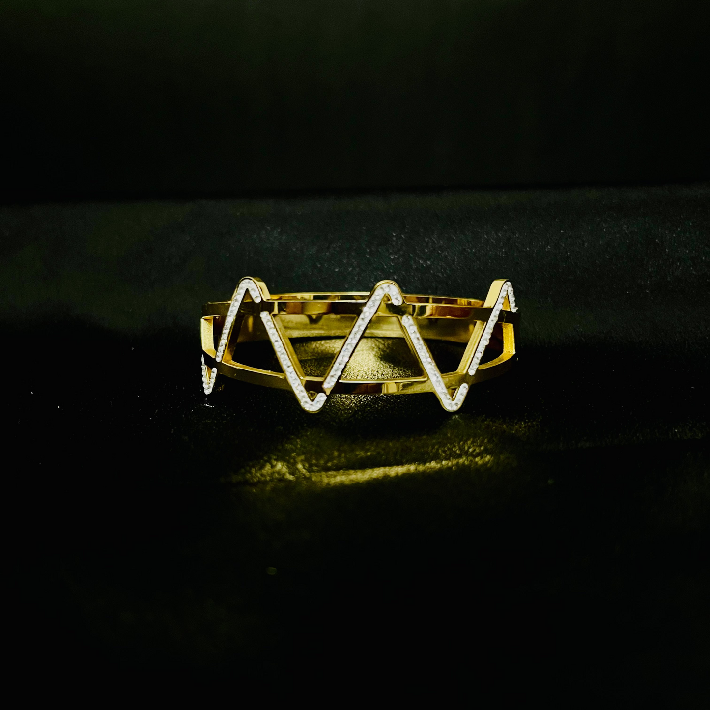 Gold-Plated Geometric Zigzag Bracelet with Crystal Accents