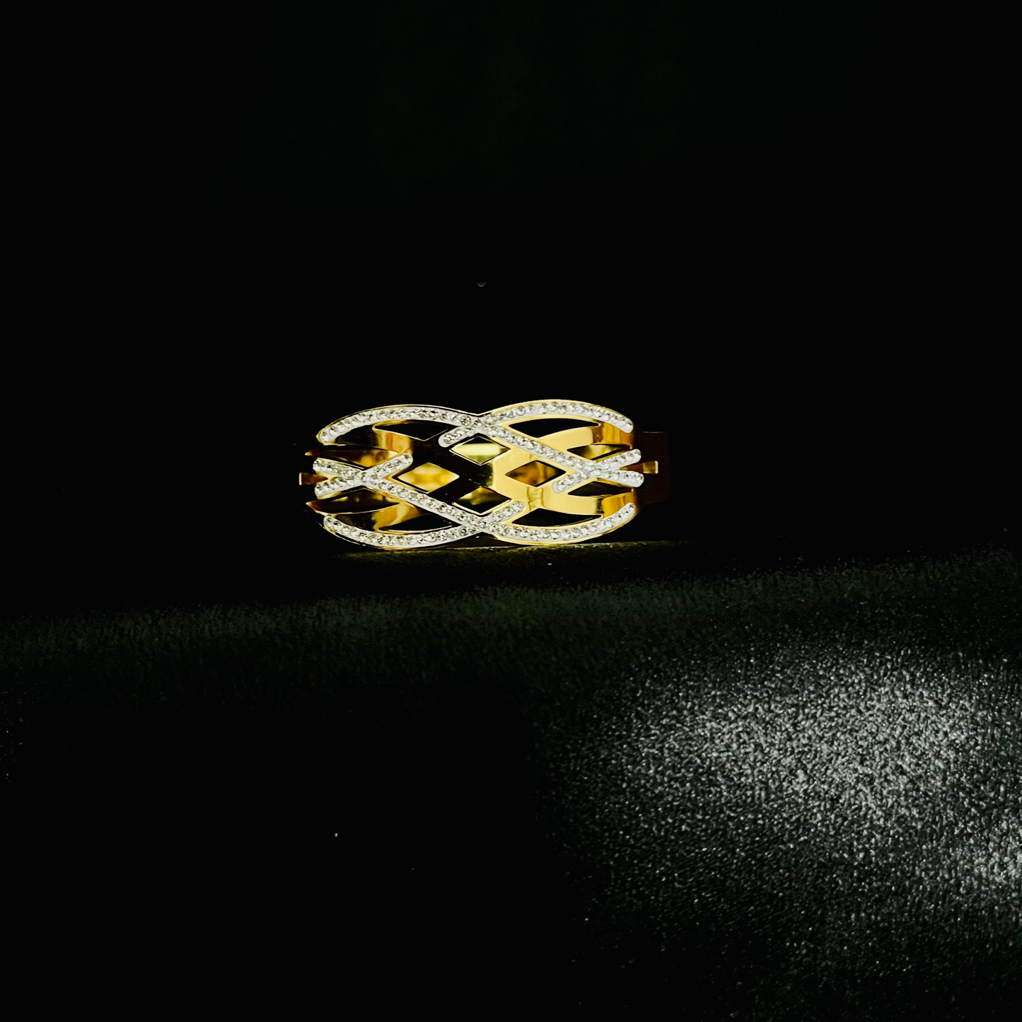 Gold-Plated Interwoven Cutout Bracelet with Crystal Accents