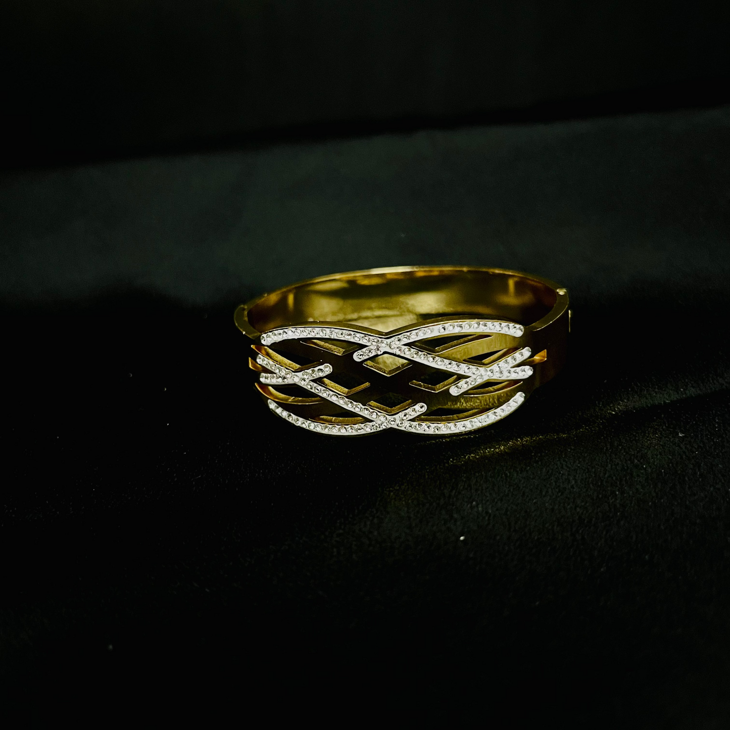 Gold-Plated Interwoven Cutout Bracelet with Crystal Accents