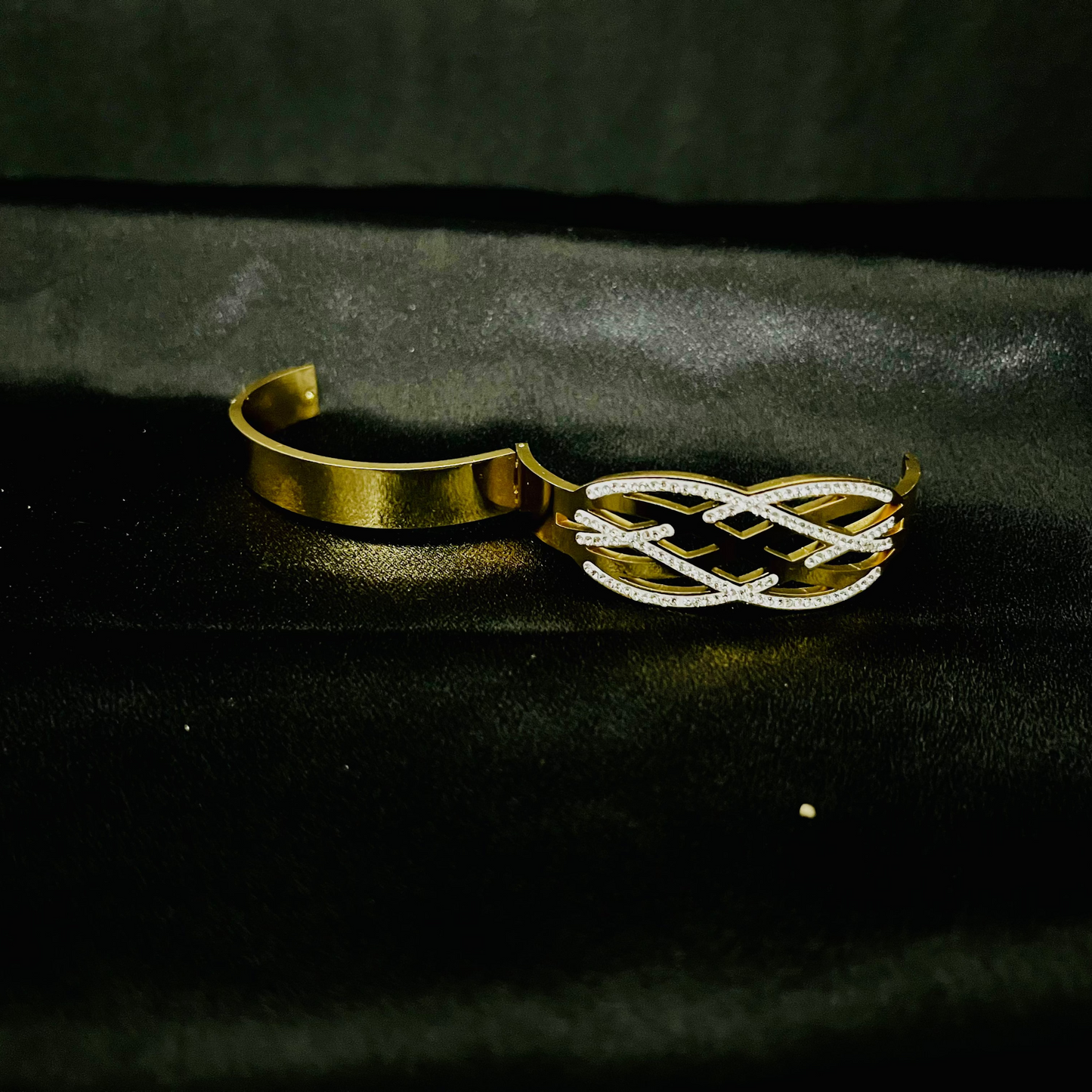 Gold-Plated Interwoven Cutout Bracelet with Crystal Accents