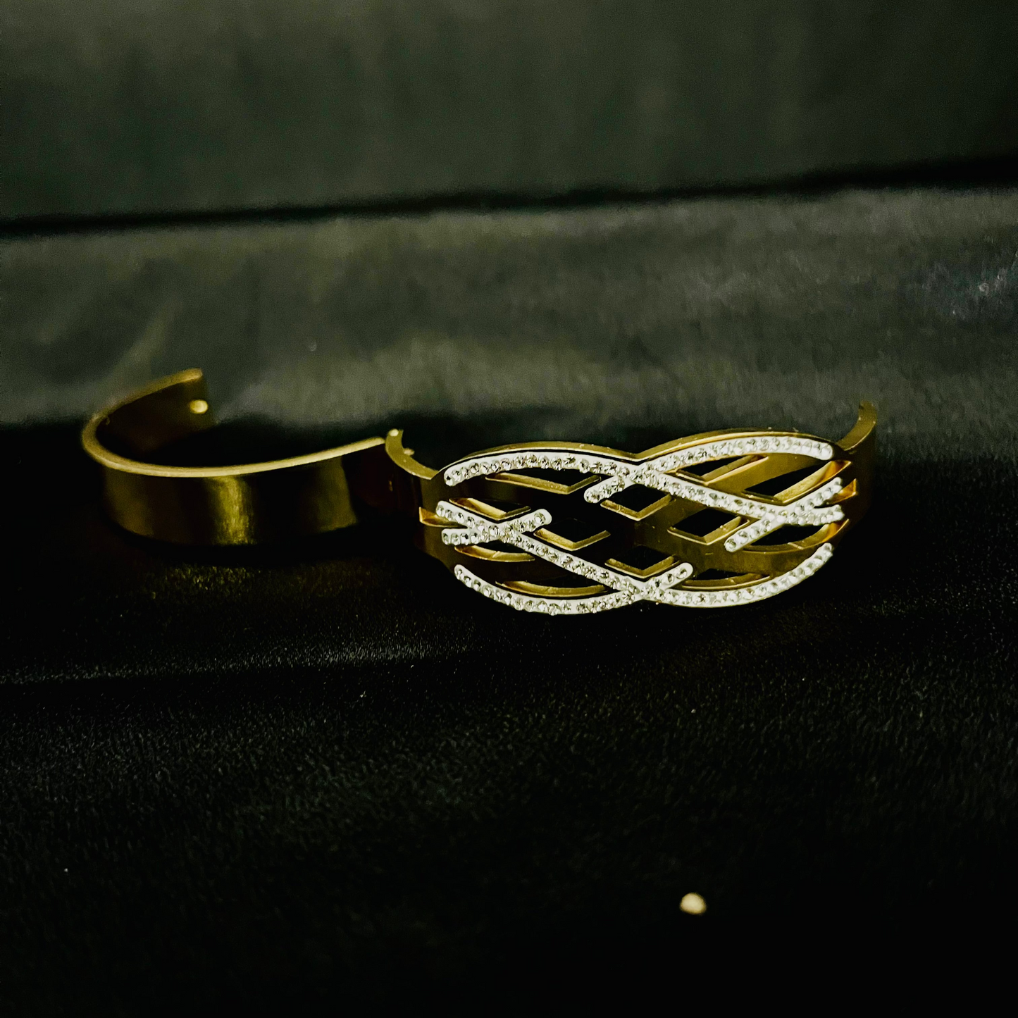 Gold-Plated Interwoven Cutout Bracelet with Crystal Accents