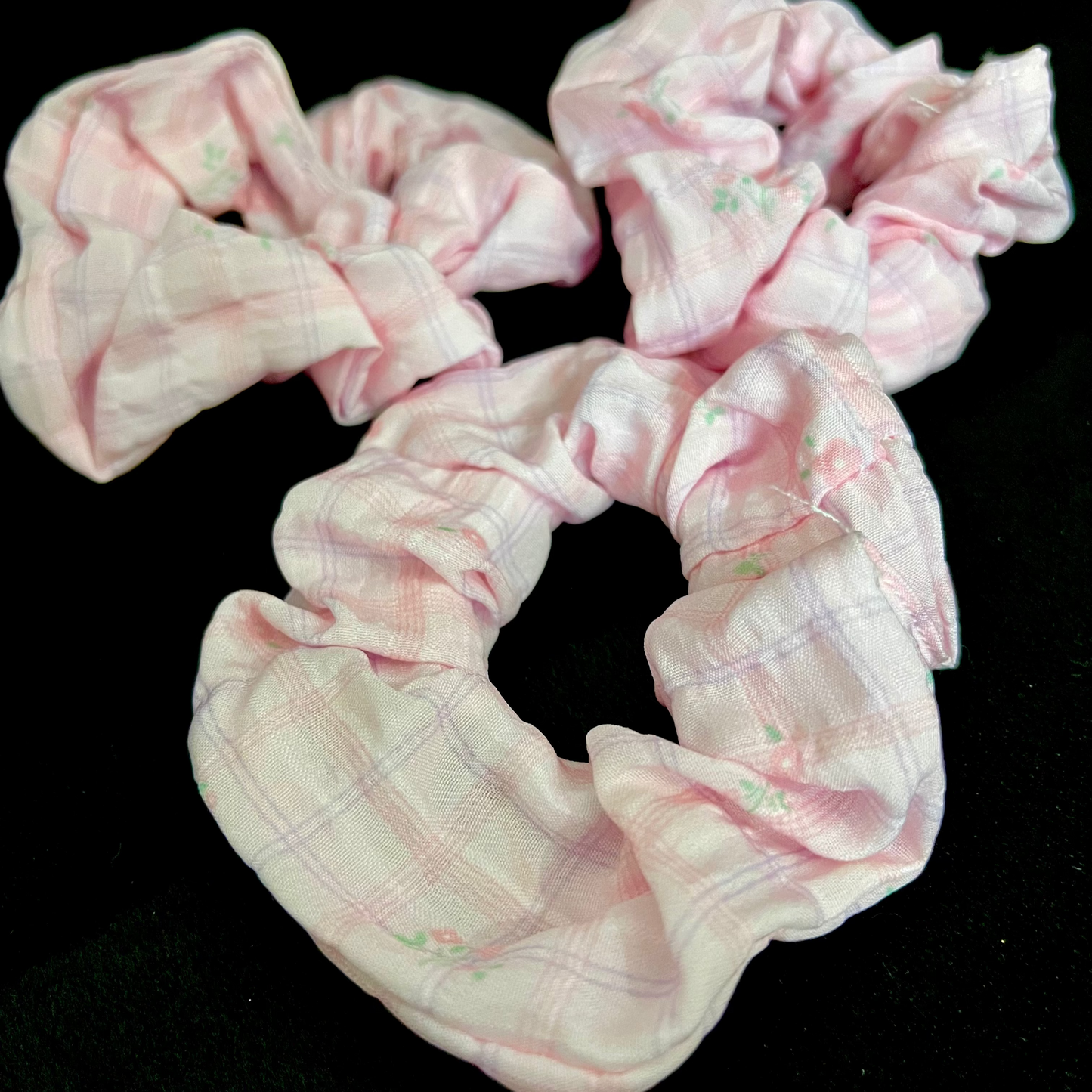 Pack of 2 Pastel Floral Scrunchies – Soft Fabric Hair Ties for Girls & Women