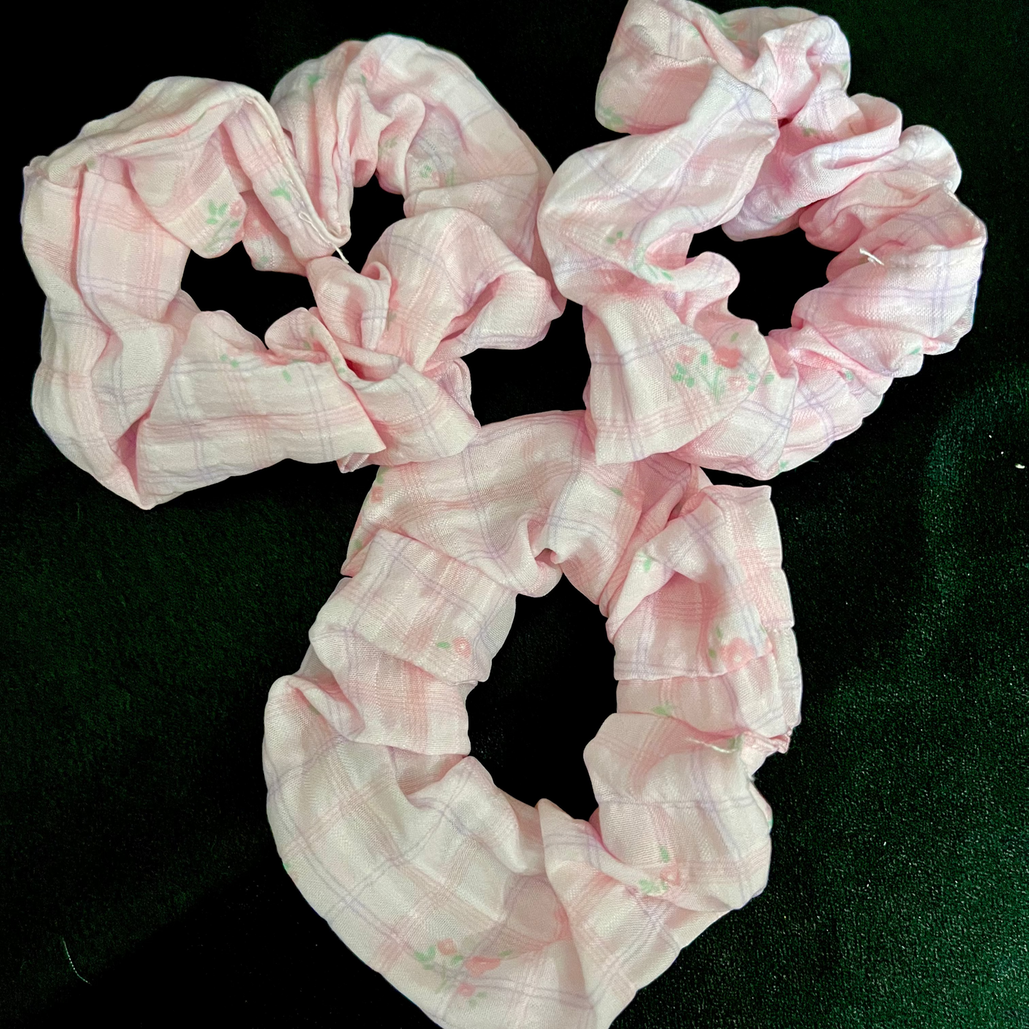 Pack of 2 Pastel Floral Scrunchies – Soft Fabric Hair Ties for Girls & Women