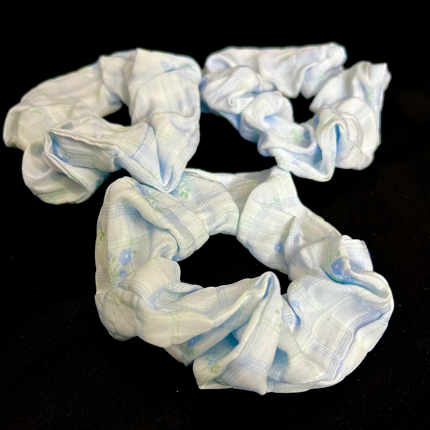 Pack of 2 Pastel Floral Scrunchies – Soft Fabric Hair Ties for Girls & Women