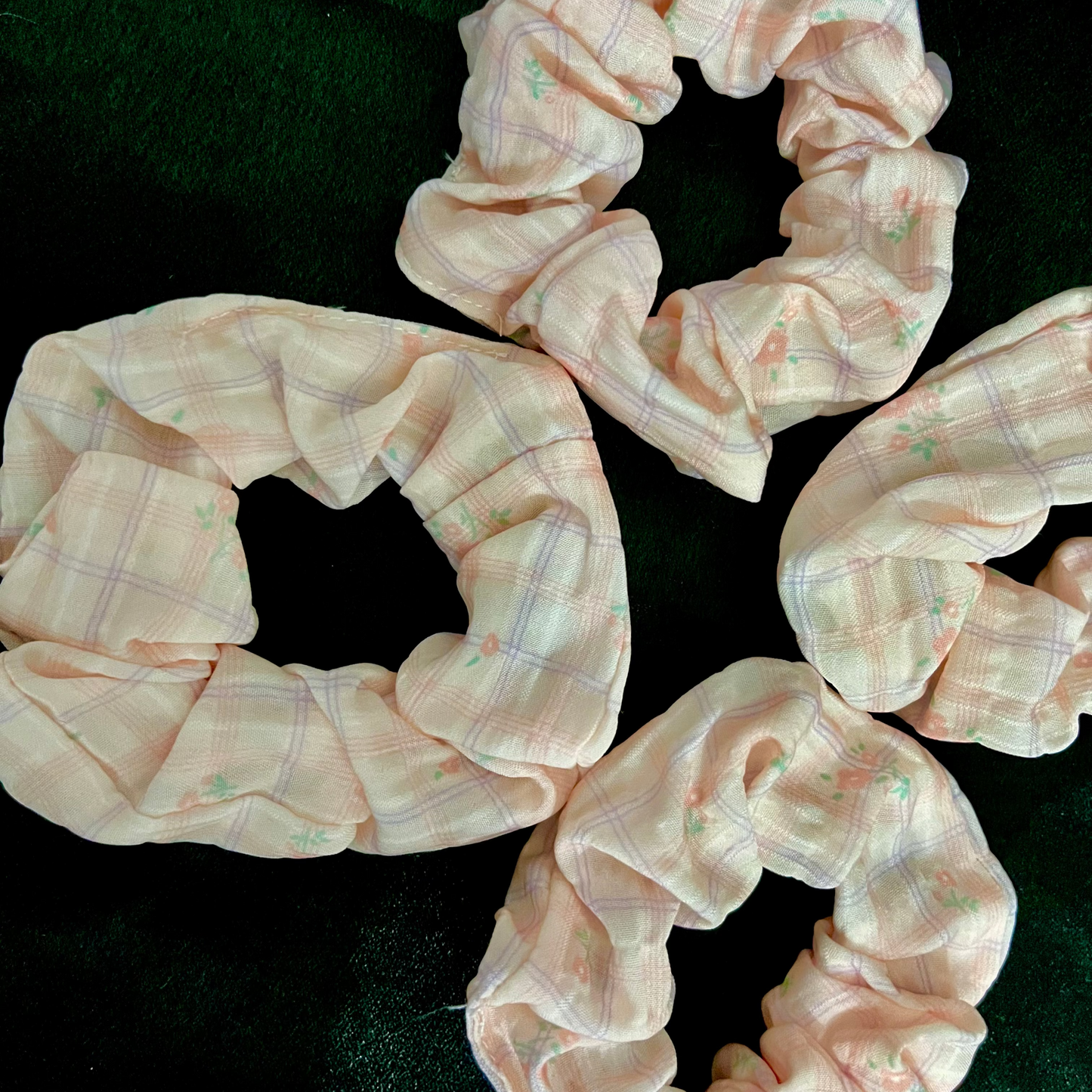 Pack of 2 Pastel Floral Scrunchies – Soft Fabric Hair Ties for Girls & Women