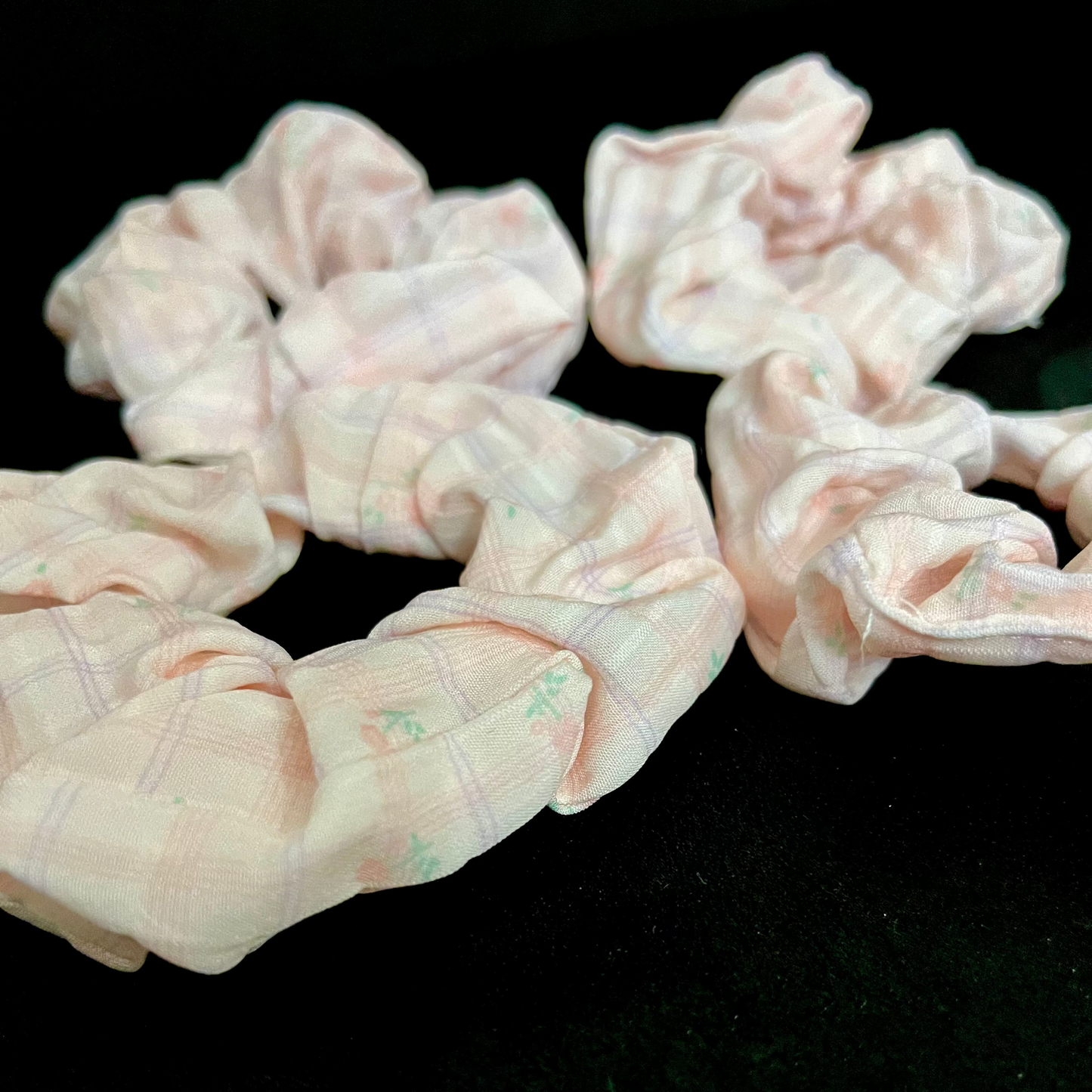 Pack of 2 Pastel Floral Scrunchies – Soft Fabric Hair Ties for Girls & Women
