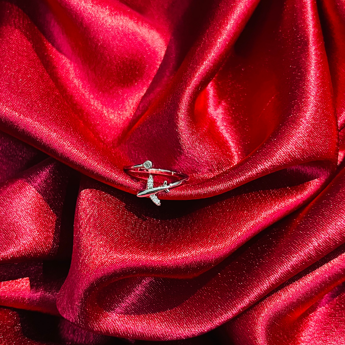 Silver Airplane Design Ring Adjustable Crystal Travel Fashion Jewellery