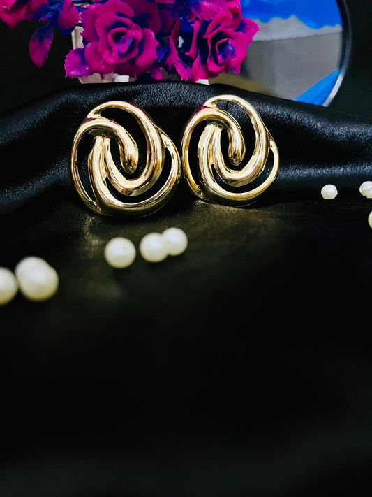 Gold Swirl Statement Stud Earrings | Modern Partywear Jewelry