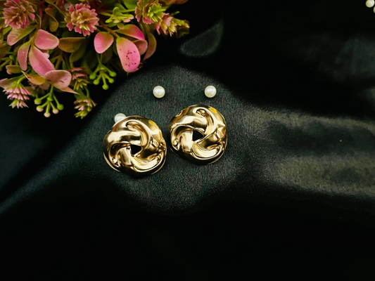 Glossy Gold Swirl Stud Earrings | Party & Casual Statement Jewelry
