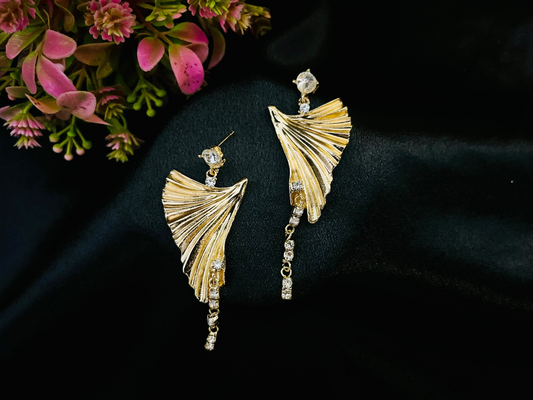 Golden Leaf Fan Dangle Earrings | Festive & Party Jewelry