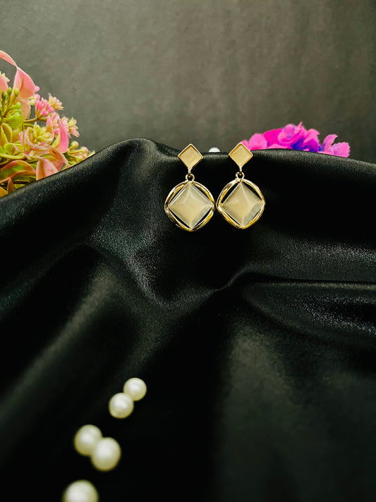 Golden Geometric Stone Drop Earrings | Modern Party Jewelry