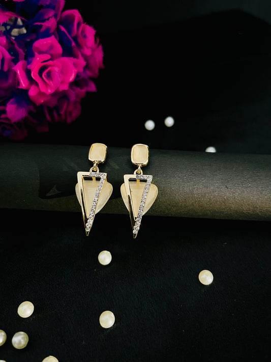Golden Triangle Statement Earrings with Crystal Accents | Party Jewelry