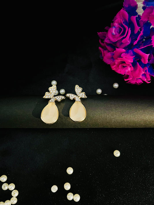 Golden Butterfly Drop Earrings with Crystal Accents | Elegant Party Jewelry