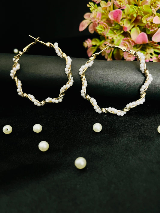 Golden Pearl Hoop Earrings | Elegant Pearl-Embellished Hoops for Women