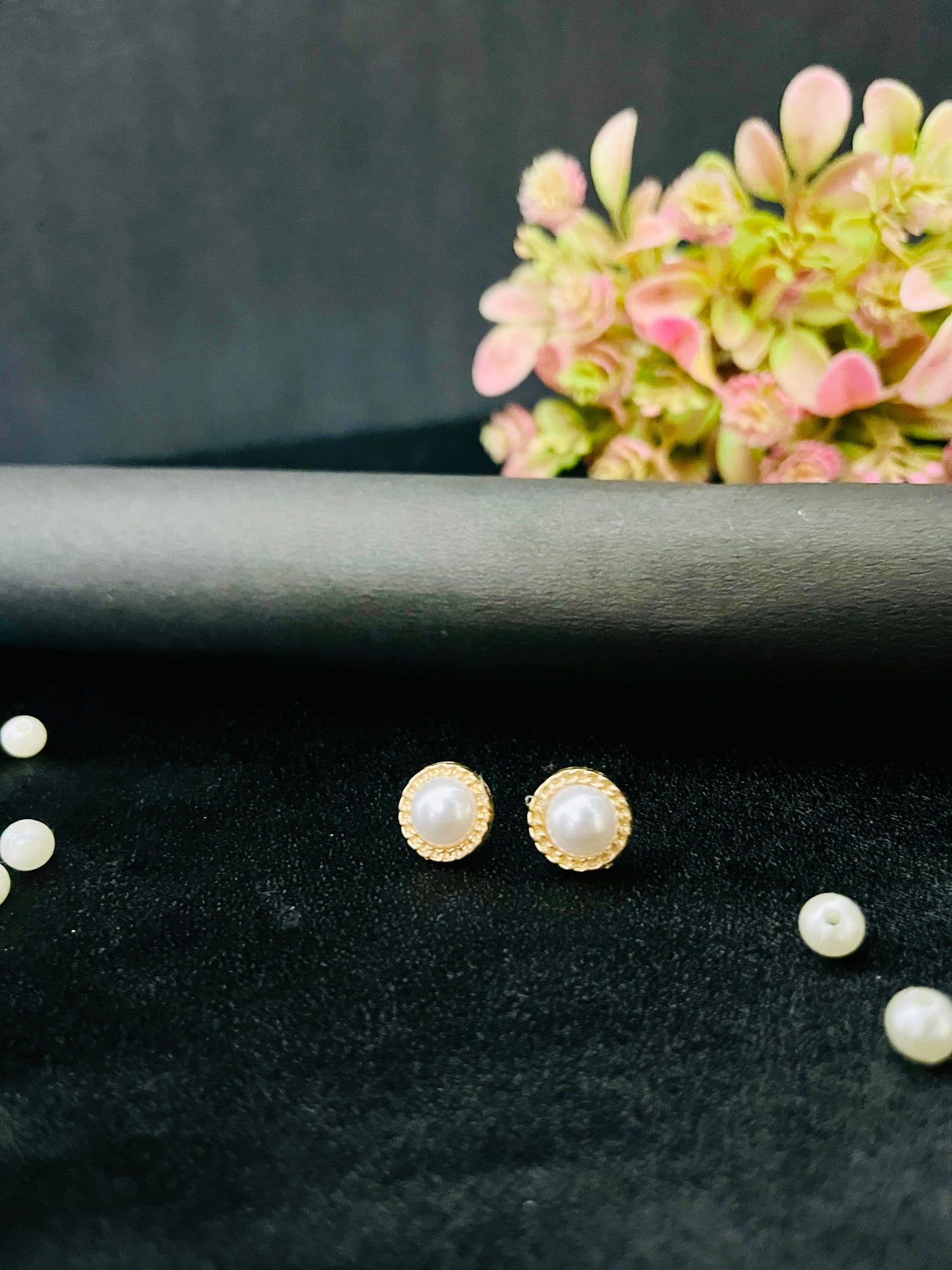 Golden Pearl Stud Earrings | Classic Elegant Jewelry