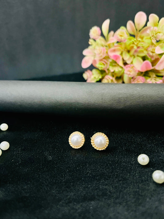 Golden Pearl Stud Earrings | Classic Elegant Jewelry