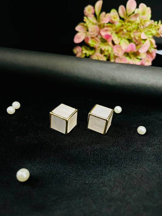 Golden Cube Stud Earrings | Modern Geometric Statement Jewelry