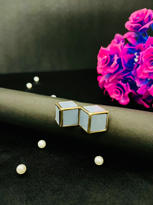 Blue Cube Stud Earrings | Modern Geometric Statement Jewelry