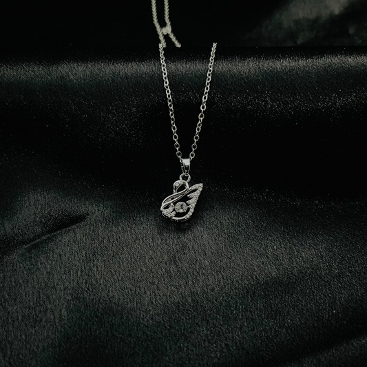Elegant Silver-Tone Pendant Necklace with Wing-Inspired Design