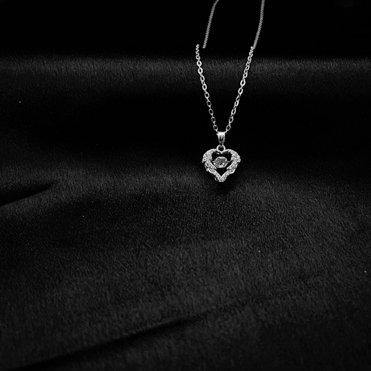 Sparkling Heart Pendant Necklace with Crystal Centerpiece