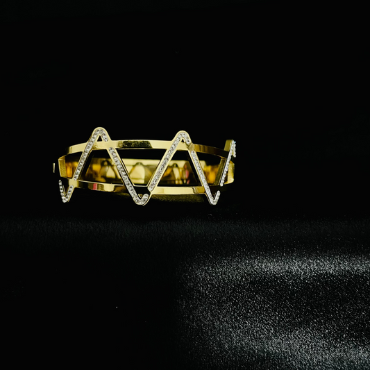 Gold-Plated Geometric Zigzag Bracelet with Crystal Accents