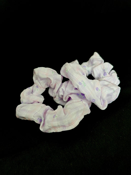 Pack of 2 Pastel Floral Scrunchies – Soft Fabric Hair Ties for Girls & Women