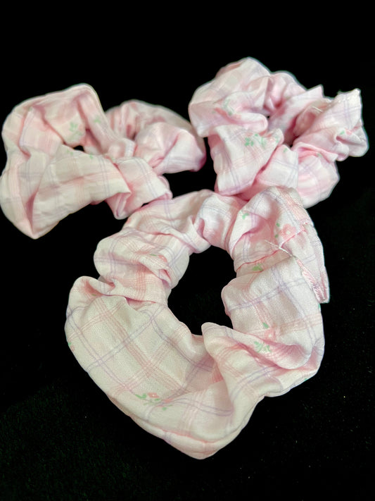Pack of 2 Pastel Floral Scrunchies – Soft Fabric Hair Ties for Girls & Women