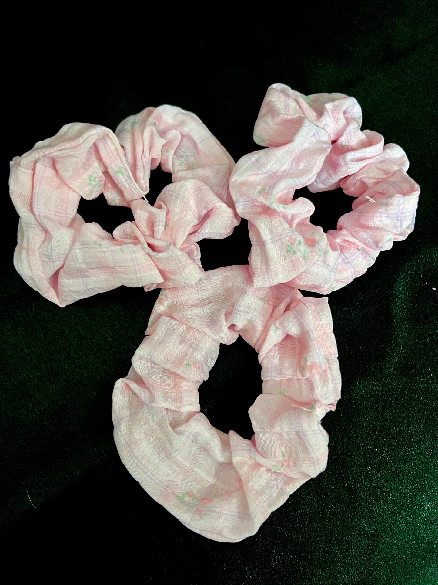 Pack of 2 Pastel Floral Scrunchies – Soft Fabric Hair Ties for Girls & Women
