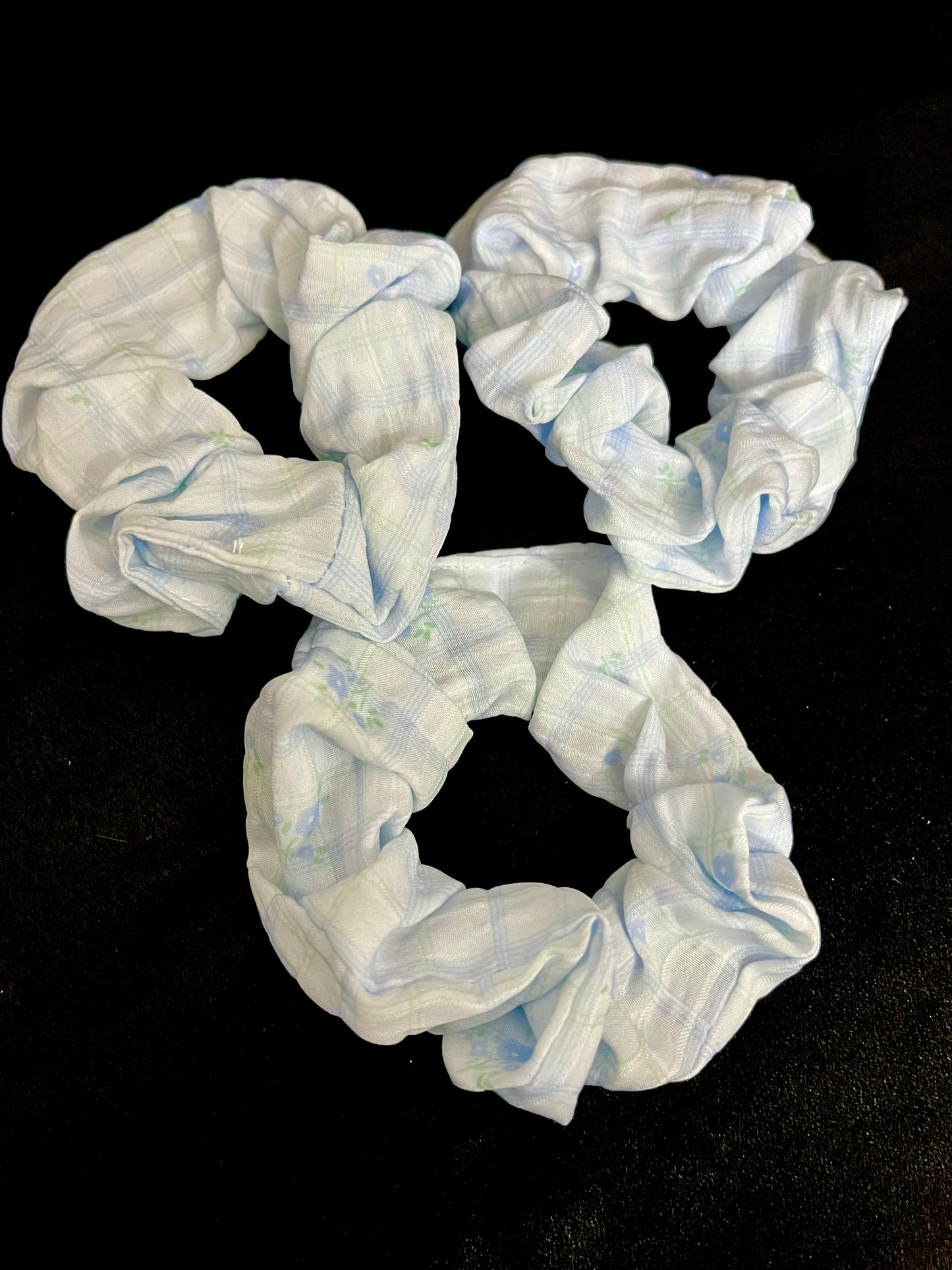 Pack of 2 Pastel Floral Scrunchies – Soft Fabric Hair Ties for Girls & Women