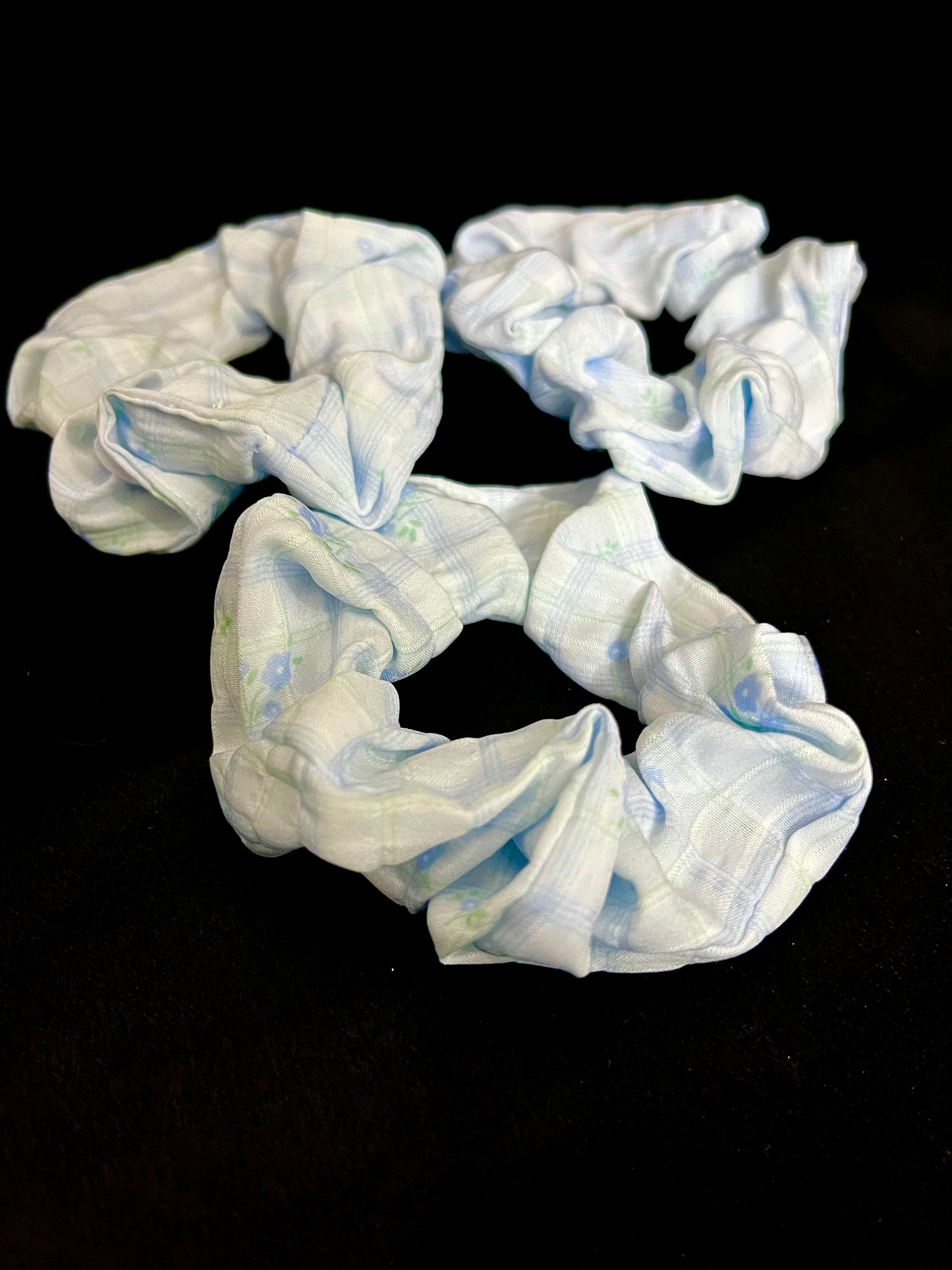 Pack of 2 Pastel Floral Scrunchies – Soft Fabric Hair Ties for Girls & Women